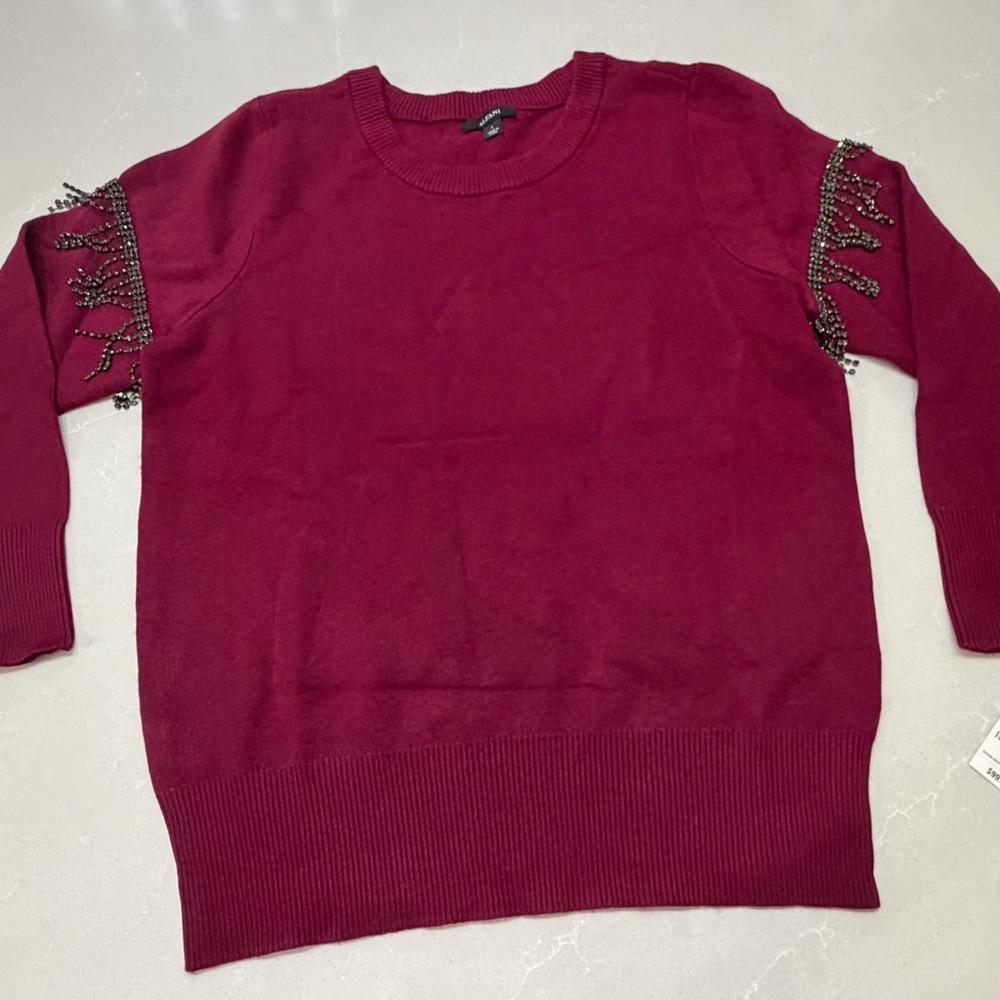NWT Alfani Maroon Sweater with Embellished Sleeves, Large